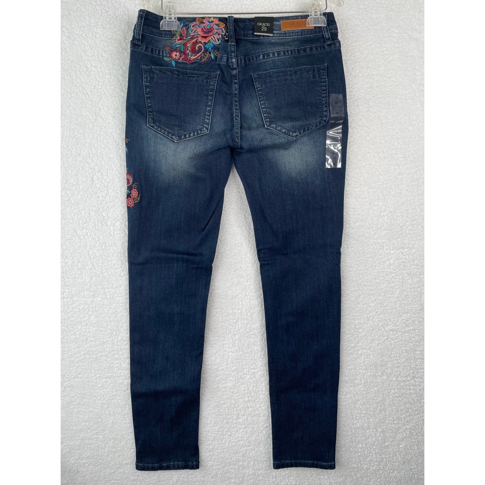 Grace in LA Womens Skinny Jeans Dark Wash Floral Embroidered Size 29 NEW - Picture 6 of 13